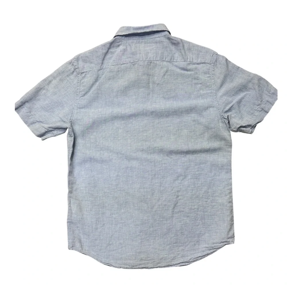 Banana Republic Mens Slim Fit Linen Cotton Short Sleeve Button Down Shirt Blue M